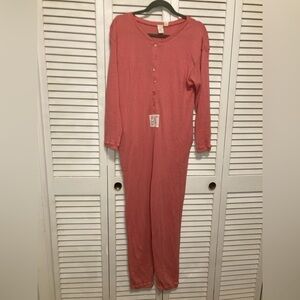 Vintage Victorias Secret Pink Button Down Thermal Onesie Size Small